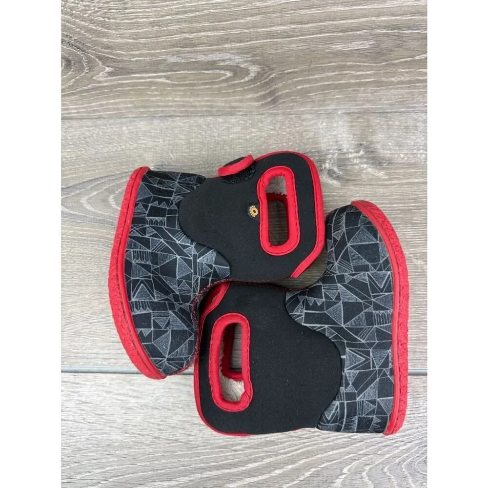Bogs Waterproof 14f Maze Geometric Toddler Boy Sz 6 Red Black Pull On Rain Boots